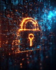 Leinwandbilder - A hightech IT security background with a glowing padlock, encrypted data, and abstract technological elements representing digital protection