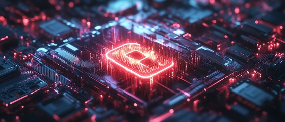 Poster - A hightech IT security theme with holographic encryption symbols, secure firewalls, and interconnected systems, reflecting a digital defense strategy