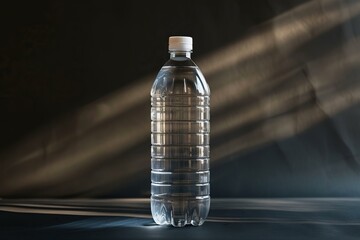 Poster - Studio shot of refreshing water bottle illuminated by light beams, promoting hydration and purity