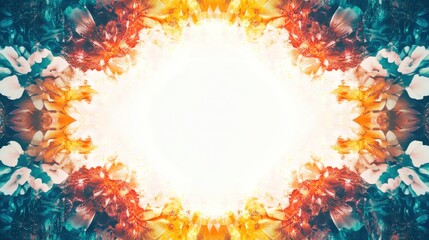 Poster - Vibrant kaleidoscope border framing a luminous white center, intricate patterns radiating energy and color, perfect for dynamic designs.