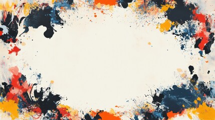 Poster - Vibrant abstract paint splatter design, dynamic colors surrounding a crisp white center, perfect for modern art displays or creative projects