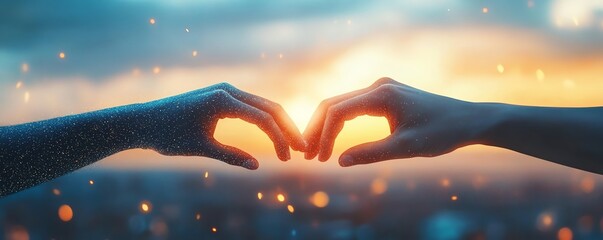 Poster - A conceptual image of two hands touching fingers, symbolizing the intersection of artificial intelligence and human connection in a modern business world