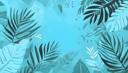 Collection of tropical leaves, foliage plant in blue color with space background