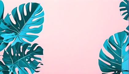Collection of tropical leaves, foliage plant in blue color with space background