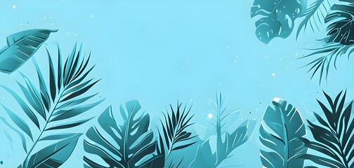 Collection of tropical leaves, foliage plant in blue color with space background