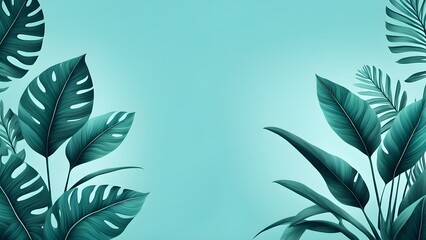 Collection of tropical leaves, foliage plant in blue color with space background