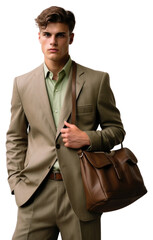 Canvas Print - PNG Man model in a brown suit bag fashion blazer.