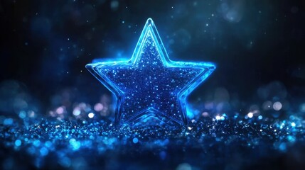 Poster - Blue Glittering Star with Sparkling Background in Night Scene