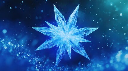 Poster - Stunning Blue Ice Crystal Star with Sparkling Background Effects