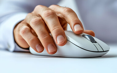Poster - A hand using a computer mouse on a desk, indicating interaction with technology.