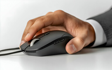 Poster - A hand using a computer mouse on a desk, highlighting technology in a business setting.