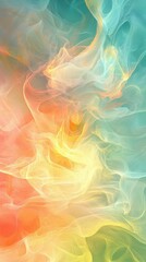 Wall Mural - A colorful, abstract painting with a yellow and orange hue. The painting is full of swirls and lines, giving it a sense of movement and energy. The colors seem to be blending together. Overall