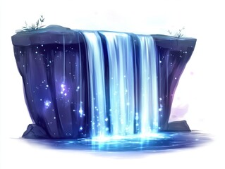 Wall Mural - A waterfall with a blue color and a white background. The waterfall is surrounded by rocks and has a sparkling effect