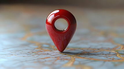 Poster - A glossy red location pin stands on a map, symbolizing navigation and location services.
