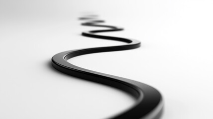 Poster - Curved black line creates a flowing pattern on a clean white surface. 