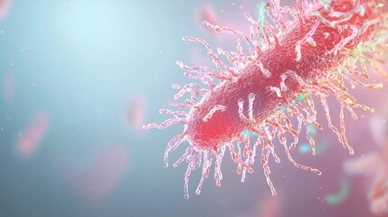 Poster - close-up view of microscopic bacteria with colorful surroundings and fine details in a scientific co
