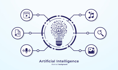 Fototapete - Concept of Artificial intelligence. AI technology for big data analytics and generate ideas. Creating innovation from machine learning. AI and Neural networks. Vector illustration.