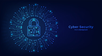 Leinwandbilder - Concept of cybersecurity and data protection privacy. Padlock on the circular circuit. Privacy protection innovation and Advanced safety technology. Vector illustration.