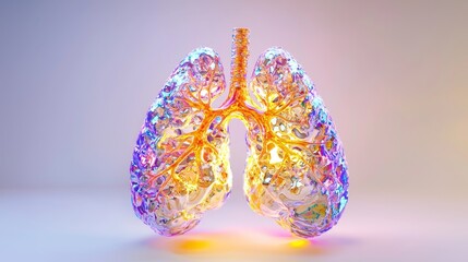 Poster - Colorful and Artistic Representation of Lungs with Intricate Details and Shimmering Effects for Medical Concept Visualization