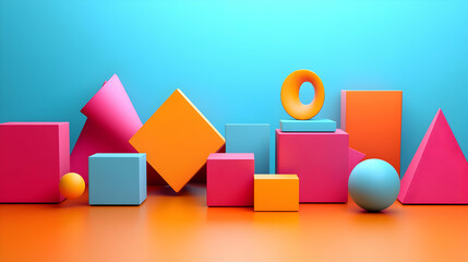 Poster - A colorful arrangement of geometric shapes against a vibrant background.