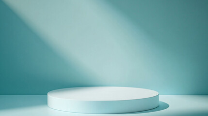 Poster - Minimalist display platform illuminated by soft light in a serene space. 