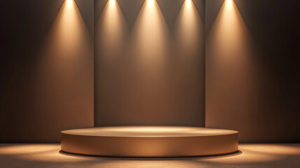 Poster - Simple circular stage illuminated by soft lighting in a modern setting. 