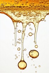 Poster - Golden liquid with bubbles cascading down, creating an attractive drip effect against a light background.