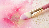 Pink Background With Makeup Brushes