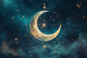 Poster - Enchanting banner showcasing astrology and celestial alchemy with a beautiful crescent moon