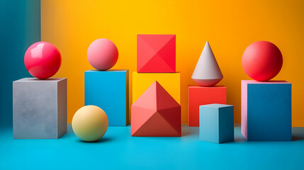 Poster - A colorful arrangement of geometric shapes against a vibrant background.