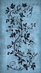 Wall Mural - Elegant Black Floral Design On Blue Background