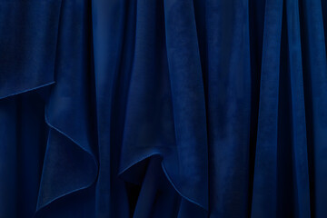 Poster - navy blue curtain with many folds background texture