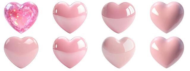 Wall Mural - PNG Glossy pink heart shapes, element set on transparent background