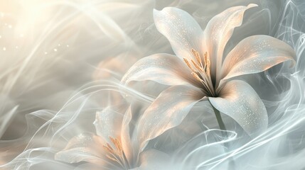 Aufkleber - A 3D flower pattern wallpaper with light steam curling around it, offering a soothing atmosphere with soft lighting and smooth texture.