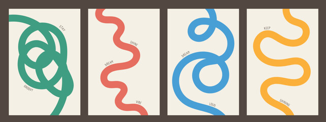 Wall Mural - abstract playful minimalistic background with wavy line. poster with organic curvy curly stripe. wav