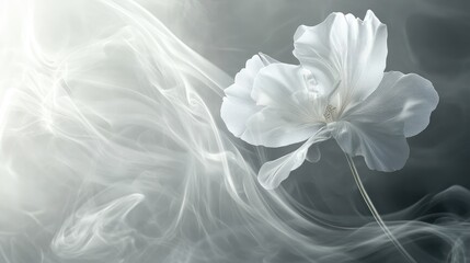 Poster - A 3D wallpaper with a graceful single flower design, complemented by soft, ethereal steam swirling gently in the atmosphere.