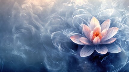 Leinwandbilder - A 3D wallpaper with a simple flower motif, surrounded by wisps of soft steam, conveying a sense of relaxation and elegance.