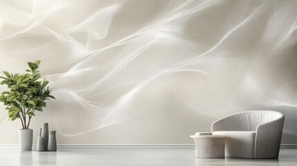 Poster - A 3D wallpaper with intricate line art design on a light pastel background, combining elegance with a contemporary and airy atmosphere.