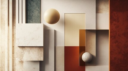 Wall Mural - Geometric Composition with Spheres and Textured Surfaces