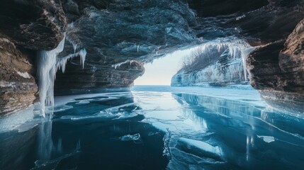 Sticker - Frozen Cave Entrance Overlooking Icy Lake