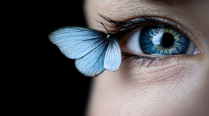 Wall Mural - Close-up of a butterfly resting on a person's eye