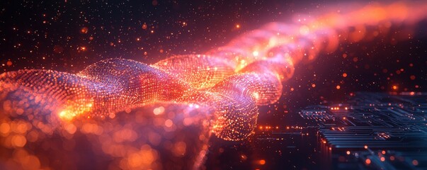 Poster - abstract glowing digital dna double helix structure