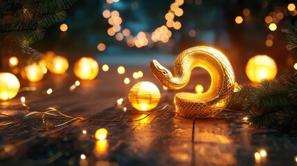 Canvas Print - Radiant Golden Snake Under Illuminated Lights in Serene Atmosphere