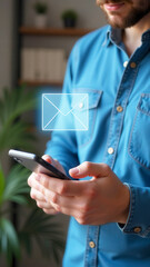 Poster - Businessman is checking email messages on smartphone