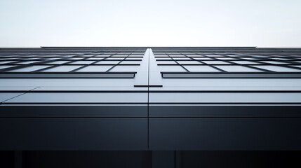 Wall Mural - Modern Skyscraper With Staggered Windows and High Contrast Shadows Against a Bright Blue Sky in  modern data center office building with glass facade and glowing lights