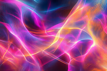 Wall Mural - Data waves flow through a modern neon abstract backdrop, representing virtual cyberspace with glowing lines and futuristic colors