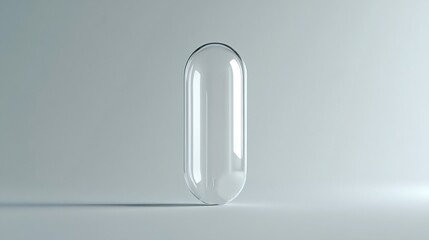 Wall Mural - Empty glass capsule resting on a clean white background, symbolizing healthcare, medicine, and wellness with ample copy space for creative use and design applications