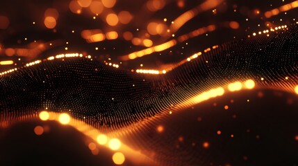 Poster - Dynamic flow of golden light particles abstract concept digital artwork dark environment close-up viewpoint