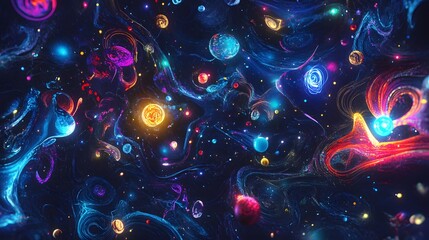 Poster - Cosmic exploration of colorful galaxies outer space digital art fantasy environment celestial viewpoint universal concepts