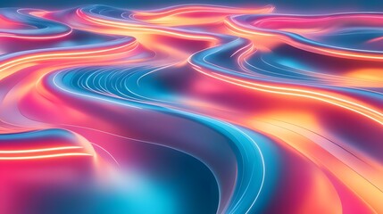 Poster - Dynamic light waves flowing through a vibrant digital landscape abstract visualization colorful environment digital art